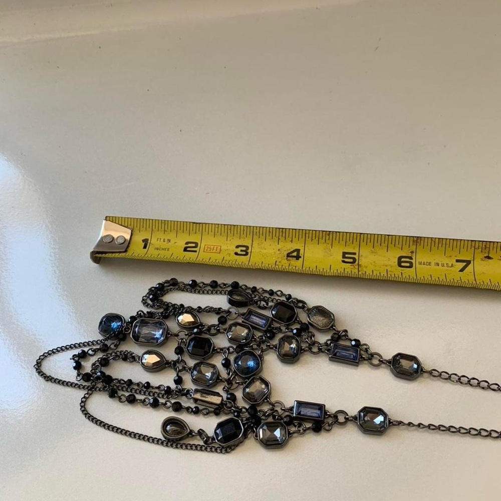 White House Black Market Blue and Silver Multi Strand Crystal Bib Necklace - Picture 6 of 8
